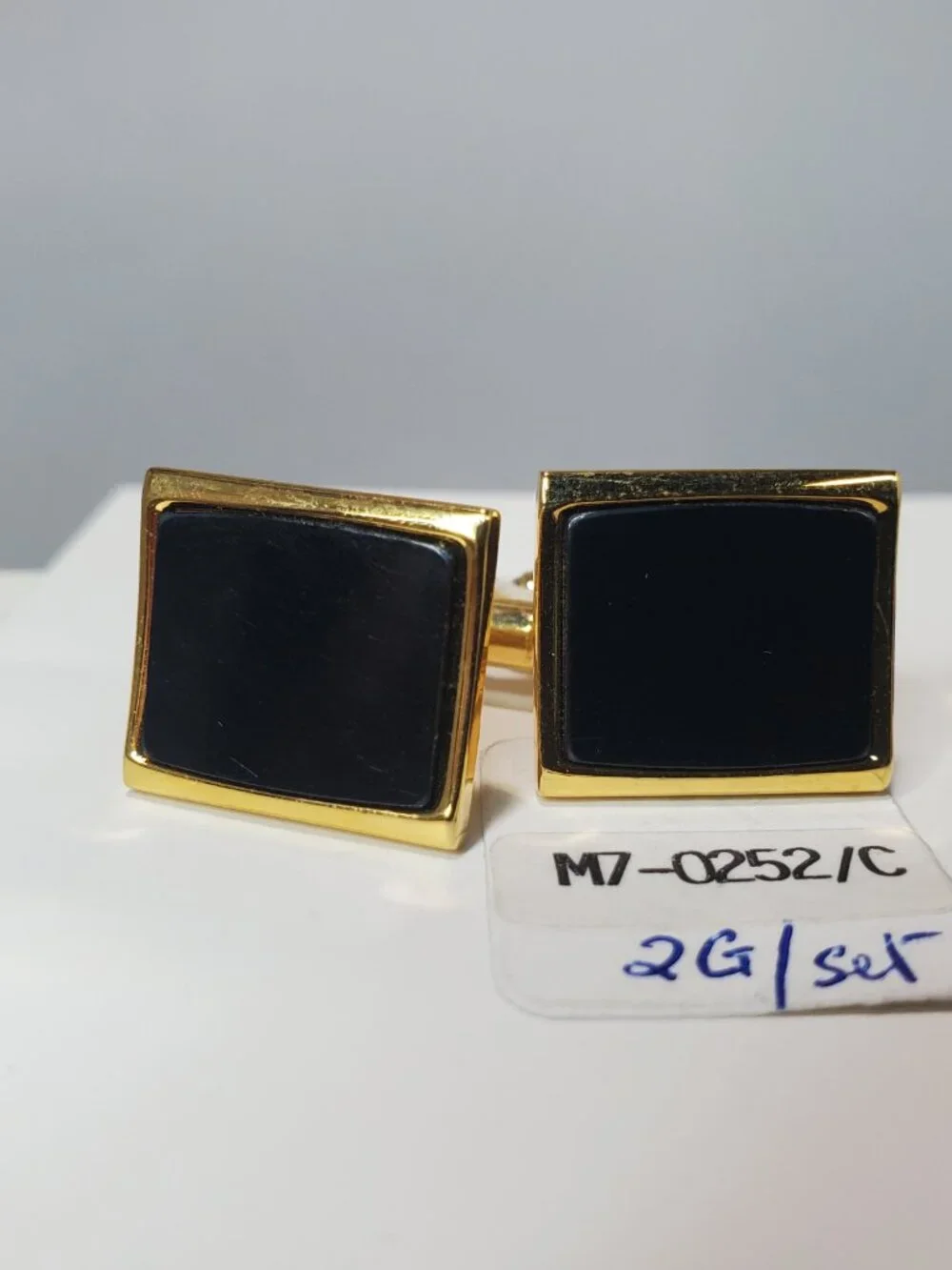 Vintage 14K Gold-Plated Brass Black Enamel Tie Clip & Cufflinks 3 Pc Set